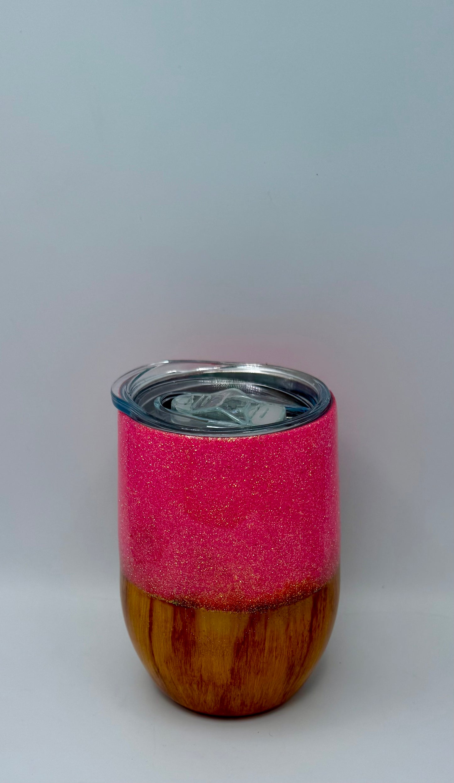 15oz Pink Glitter Woodgrain Tumbler