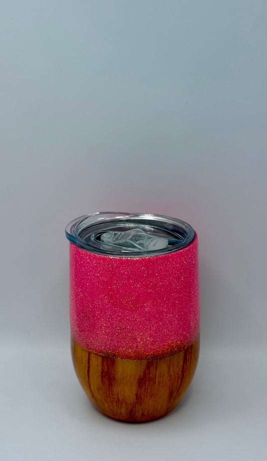 15oz Pink Glitter Woodgrain Tumbler