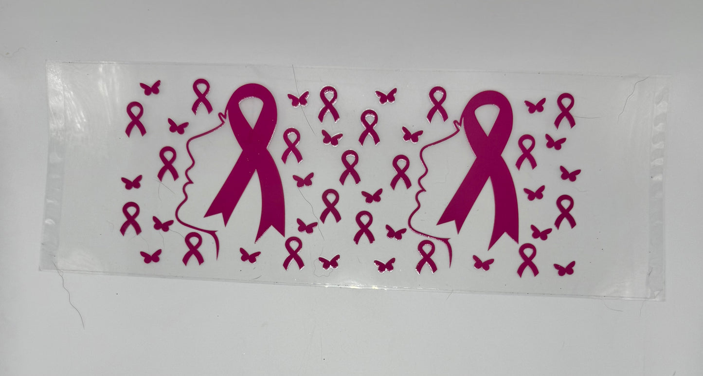 Pink Ribbon & Butterflies UV DTF Wrap